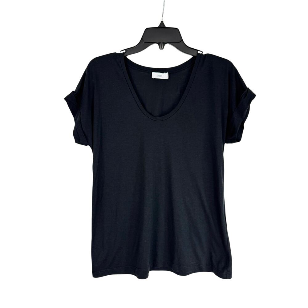 CLOSED Black Lyocell Relaxed Fit Cuff Sleeve T-Shirt Small S